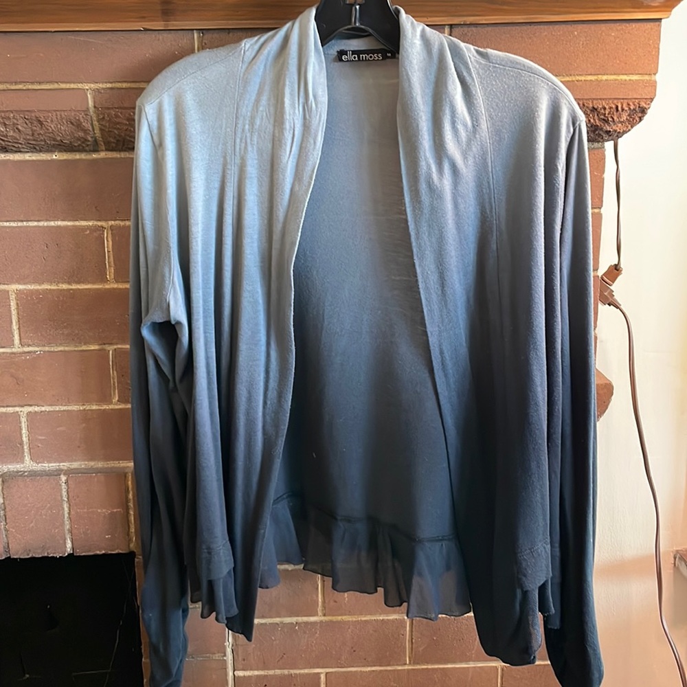 Ella Moss open cardigan with gray ombré coloring.